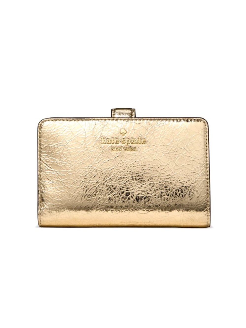 New Kate Spade Metallic Medium Bifold Wallet Gold